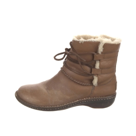 UGG Brown Leather Suede Lace Up Back Booties in Chestnut SIZE 8 - Picture 1 of 4